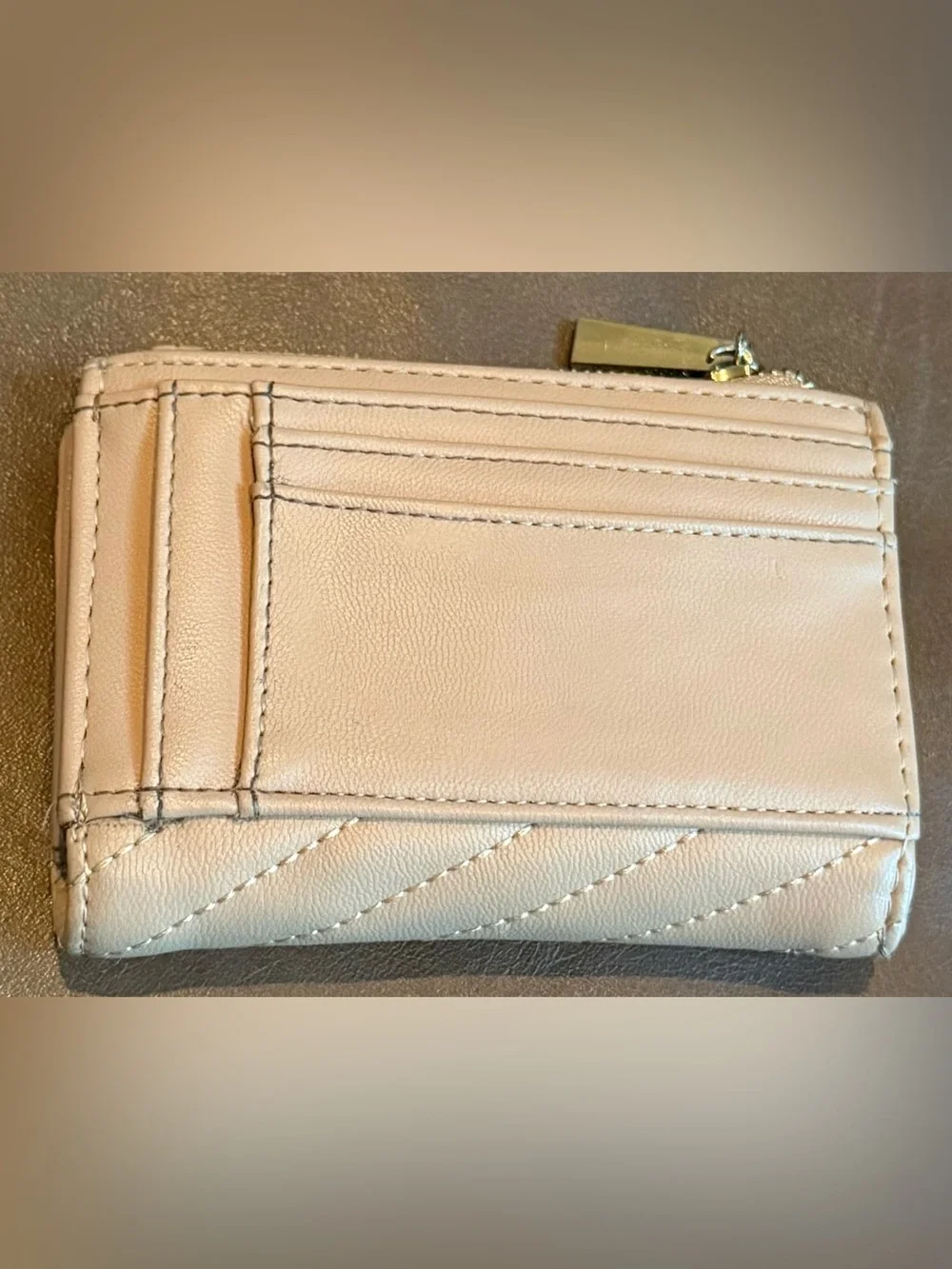 Steve Madden Cream Quilted Wristlet Clutch with Gold Detail